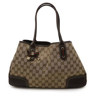Gucci Gucci GG Canvas Princy Line Ribbon Tote Bag Shoulder Bag Leather Khaki